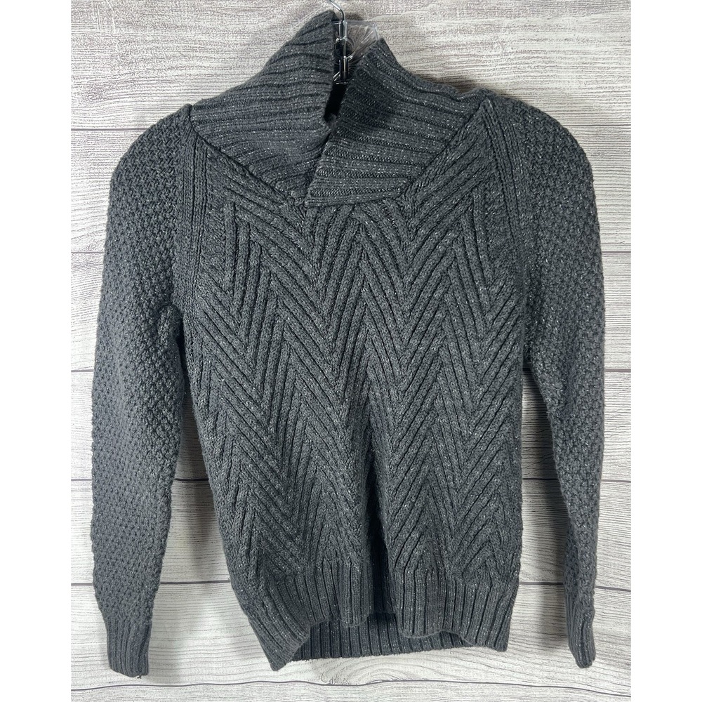Cat & Jack Girls M 8/10 Gray Cowl Neck Knit Sweater Chevron Long Sleeve